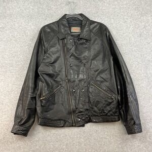 Vintage 80s Men's‎ Biker Real Leather Bomber Moto Jacket Size M Impact Korea